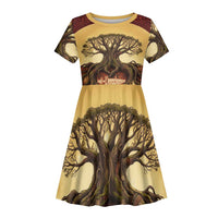 Léopold Sédar Senghor Kid Short Sleeve Dress Sacred Baobab Tree Design African Roots and Symbols Theme Negritude Movement - Wonder Print Shop