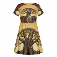 Léopold Sédar Senghor Kid Short Sleeve Dress Sacred Baobab Tree Design African Roots and Symbols Theme Negritude Movement - Wonder Print Shop