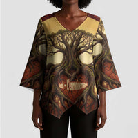 Léopold Sédar Senghor Kimono Sleeve Blouse Sacred Baobab Tree Design African Roots and Symbols Theme Negritude Movement - Wonder Print Shop