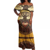 Léopold Sédar Senghor Off Shoulder Maxi Dress Sacred Baobab Tree Design African Roots and Symbols Theme Negritude Movement - Wonder Print Shop