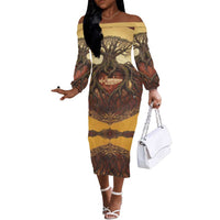Léopold Sédar Senghor Off The Shoulder Long Sleeve Dress Sacred Baobab Tree Design African Roots and Symbols Theme Negritude Movement - Wonder Print Shop