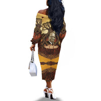 Léopold Sédar Senghor Off The Shoulder Long Sleeve Dress Sacred Baobab Tree Design African Roots and Symbols Theme Negritude Movement - Wonder Print Shop