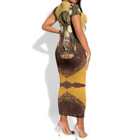 Léopold Sédar Senghor Short Sleeve Bodycon Dress Sacred Baobab Tree Design African Roots and Symbols Theme Negritude Movement - Wonder Print Shop