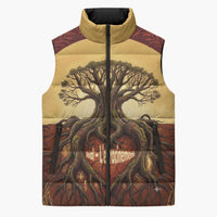 Léopold Sédar Senghor Sleeveless Puffer Jacket Sacred Baobab Tree Design African Roots and Symbols Theme Negritude Movement - Wonder Print Shop
