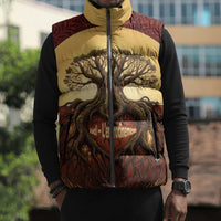 Léopold Sédar Senghor Sleeveless Puffer Jacket Sacred Baobab Tree Design African Roots and Symbols Theme Negritude Movement - Wonder Print Shop
