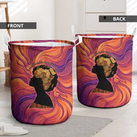Léopold Sédar Senghor Laundry Basket Femme Noire Silhouette with Africa Map Pattern Vibrant Swirl Background - Wonder Print Shop