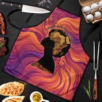 Léopold Sédar Senghor Apron Femme Noire Silhouette with Africa Map Pattern Vibrant Swirl Background - Wonder Print Shop