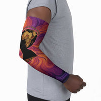 Léopold Sédar Senghor Arm Sleeves Femme Noire Silhouette with Africa Map Pattern Vibrant Swirl Background - Wonder Print Shop