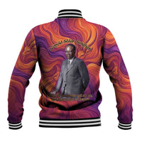 Léopold Sédar Senghor Baseball Jacket Femme Noire Silhouette with Africa Map Pattern Vibrant Swirl Background - Wonder Print Shop