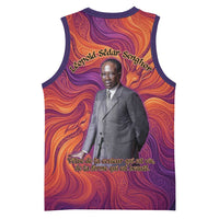 Léopold Sédar Senghor Basketball Jersey Femme Noire Silhouette with Africa Map Pattern Vibrant Swirl Background - Wonder Print Shop