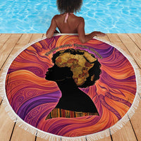 Léopold Sédar Senghor Beach Blanket Femme Noire Silhouette with Africa Map Pattern Vibrant Swirl Background - Wonder Print Shop