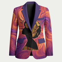 Léopold Sédar Senghor Blazer Femme Noire Silhouette with Africa Map Pattern Vibrant Swirl Background - Wonder Print Shop