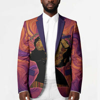 Léopold Sédar Senghor Blazer Femme Noire Silhouette with Africa Map Pattern Vibrant Swirl Background - Wonder Print Shop