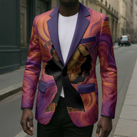 Léopold Sédar Senghor Blazer Femme Noire Silhouette with Africa Map Pattern Vibrant Swirl Background - Wonder Print Shop