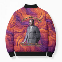 Léopold Sédar Senghor Bomber Puffer Jacket Femme Noire Silhouette with Africa Map Pattern Vibrant Swirl Background - Wonder Print Shop