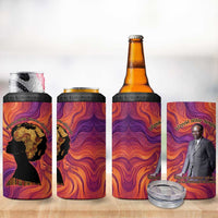 Léopold Sédar Senghor 4 in 1 Can Cooler Tumbler Femme Noire Silhouette with Africa Map Pattern Vibrant Swirl Background - Wonder Print Shop