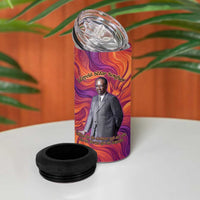 Léopold Sédar Senghor 4 in 1 Can Cooler Tumbler Femme Noire Silhouette with Africa Map Pattern Vibrant Swirl Background - Wonder Print Shop
