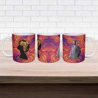 Léopold Sédar Senghor Ceramic Mug Femme Noire Silhouette with Africa Map Pattern Vibrant Swirl Background - Wonder Print Shop