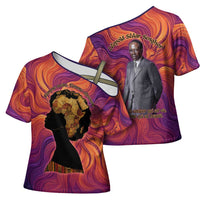 Léopold Sédar Senghor Cross Shoulder Shirt Femme Noire Silhouette with Africa Map Pattern Vibrant Swirl Background - Wonder Print Shop