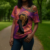 Léopold Sédar Senghor Cross Shoulder Shirt Femme Noire Silhouette with Africa Map Pattern Vibrant Swirl Background - Wonder Print Shop