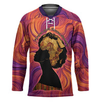 Léopold Sédar Senghor Hockey Jersey Femme Noire Silhouette with Africa Map Pattern Vibrant Swirl Background - Wonder Print Shop