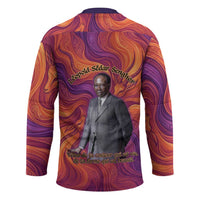 Léopold Sédar Senghor Hockey Jersey Femme Noire Silhouette with Africa Map Pattern Vibrant Swirl Background - Wonder Print Shop