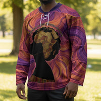 Léopold Sédar Senghor Hockey Jersey Femme Noire Silhouette with Africa Map Pattern Vibrant Swirl Background - Wonder Print Shop