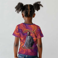 Léopold Sédar Senghor Kid T shirt Femme Noire Silhouette with Africa Map Pattern Vibrant Swirl Background - Wonder Print Shop