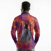 Léopold Sédar Senghor Long Sleeve Polo Shirt Femme Noire Silhouette with Africa Map Pattern Vibrant Swirl Background - Wonder Print Shop