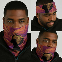 Léopold Sédar Senghor Neck Gaiter Femme Noire Silhouette with Africa Map Pattern Vibrant Swirl Background - Wonder Print Shop