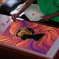 Léopold Sédar Senghor Puzzle Femme Noire Silhouette with Africa Map Pattern Vibrant Swirl Background - Wonder Print Shop