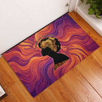 Léopold Sédar Senghor Rubber Doormat Femme Noire Silhouette with Africa Map Pattern Vibrant Swirl Background - Wonder Print Shop