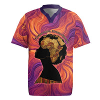 Léopold Sédar Senghor Rugby Jersey Femme Noire Silhouette with Africa Map Pattern Vibrant Swirl Background - Wonder Print Shop