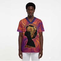 Léopold Sédar Senghor Scrub Top Femme Noire Silhouette with Africa Map Pattern Vibrant Swirl Background - Wonder Print Shop