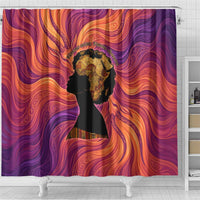 Léopold Sédar Senghor Shower Curtain Femme Noire Silhouette with Africa Map Pattern Vibrant Swirl Background - Wonder Print Shop