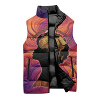 Léopold Sédar Senghor Sleeveless Puffer Jacket Femme Noire Silhouette with Africa Map Pattern Vibrant Swirl Background - Wonder Print Shop