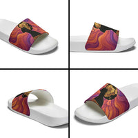 Léopold Sédar Senghor Slide Sandals Femme Noire Silhouette with Africa Map Pattern Vibrant Swirl Background - Wonder Print Shop