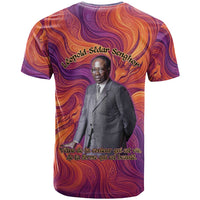 Léopold Sédar Senghor T shirt Femme Noire Silhouette with Africa Map Pattern Vibrant Swirl Background - Wonder Print Shop