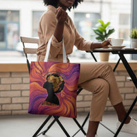 Léopold Sédar Senghor Tote Bag Femme Noire Silhouette with Africa Map Pattern Vibrant Swirl Background - Wonder Print Shop