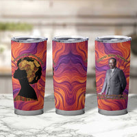 Léopold Sédar Senghor Tumbler Cup Femme Noire Silhouette with Africa Map Pattern Vibrant Swirl Background - Wonder Print Shop