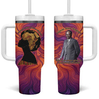 Léopold Sédar Senghor Tumbler With Handle Femme Noire Silhouette with Africa Map Pattern Vibrant Swirl Background - Wonder Print Shop