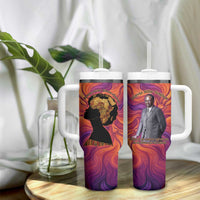 Léopold Sédar Senghor Tumbler With Handle Femme Noire Silhouette with Africa Map Pattern Vibrant Swirl Background - Wonder Print Shop