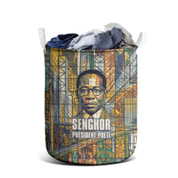 Léopold Sédar Senghor Laundry Basket President Poete Portrait Futuristic African Robotic Handshake Earth and Flowers Unity - Wonder Print Shop