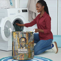 Léopold Sédar Senghor Laundry Basket President Poete Portrait Futuristic African Robotic Handshake Earth and Flowers Unity - Wonder Print Shop