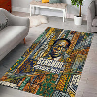 Léopold Sédar Senghor Area Rug President Poete Portrait Futuristic African Robotic Handshake Earth and Flowers Unity - Wonder Print Shop