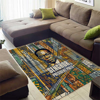 Léopold Sédar Senghor Area Rug President Poete Portrait Futuristic African Robotic Handshake Earth and Flowers Unity - Wonder Print Shop