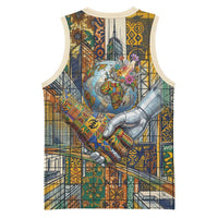 Léopold Sédar Senghor Basketball Jersey President Poete Portrait Futuristic African Robotic Handshake Earth and Flowers Unity - Wonder Print Shop
