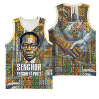 Léopold Sédar Senghor Basketball Jersey President Poete Portrait Futuristic African Robotic Handshake Earth and Flowers Unity - Wonder Print Shop