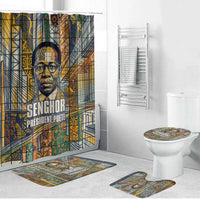 Léopold Sédar Senghor Bathroom Set President Poete Portrait Futuristic African Robotic Handshake Earth and Flowers Unity - Wonder Print Shop