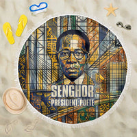 Léopold Sédar Senghor Beach Blanket President Poete Portrait Futuristic African Robotic Handshake Earth and Flowers Unity - Wonder Print Shop